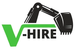Green V with excavator arm construction logo