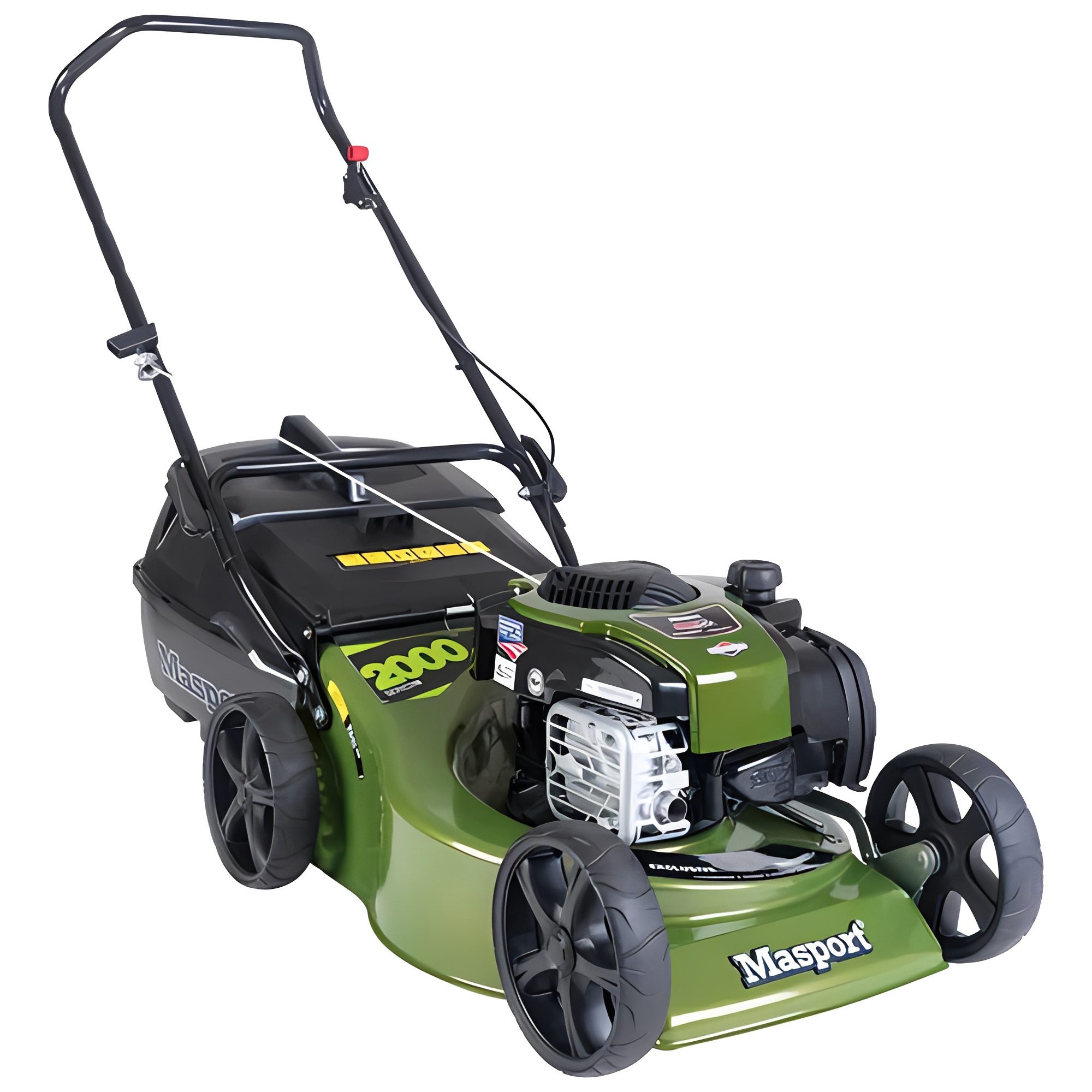 Gas-powered lawn mower with grass catcher