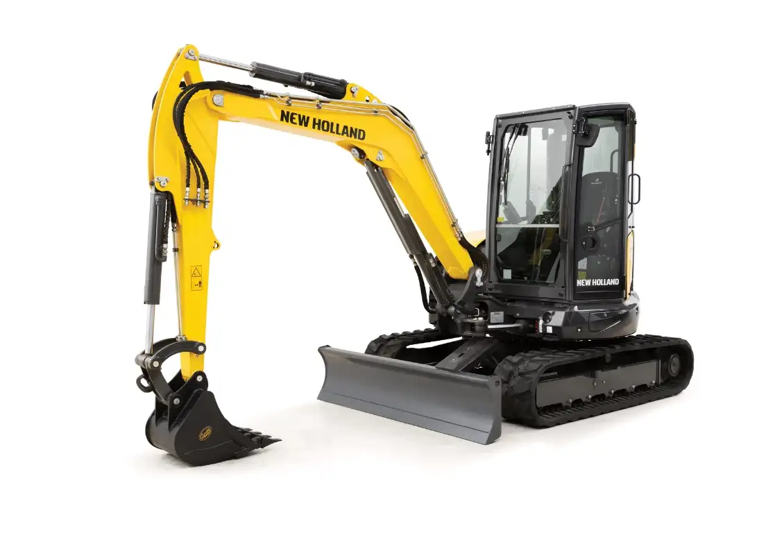 Yellow excavator on white background.
