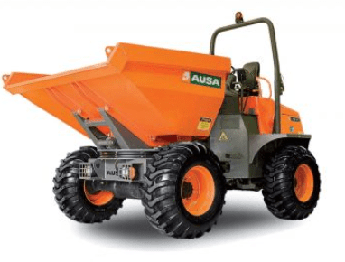 Orange construction vehicle with large wheels.